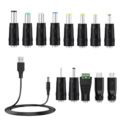 AYHYHLJZJ Cable USB a Conector DC, 13 en 1 Cable de Alimentación Universal, Adaptador USB de 5V con 13 Conectores DC, Cargador Universal para Philip, Router, Afeitadora, Tiras LED y Más