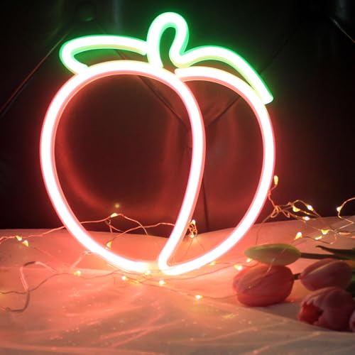 Image of Peach Neon Sign Fruit Peach Neon Signs Cute Neon for wall Decor.Lights Sign for Bedroom Living Room Wall Decoration Fruit Lover Fruit Shop Birthday Party
