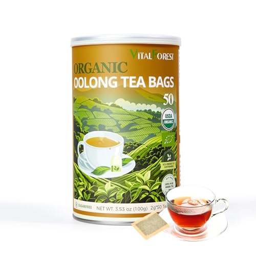 Organic Oolong Tea Bags 50 Count Unbleached Chinese Oolong Tea Bags VitalForest High Mountain Tea Tie Guan Yin Non-GMO Container Pack for Gift Set