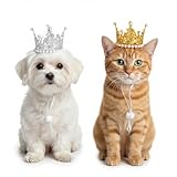 SUPVOX Lot De 2 Couronnes pour Animaux De Compagnie Chapeau d'anniversaire pour Chat Et Chien Accessoires De Costume RéGlables Serre TêTe Brillant pour FêTe Et Photos