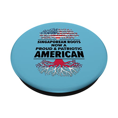 Singaporean American Patriot USA Grown Singapore US Flag PopSockets Swappable PopGrip, Black - Image 2