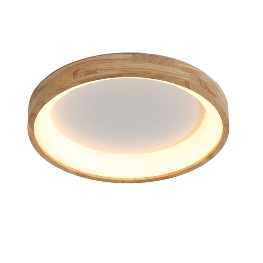 FEITENGDA Nordic Modern Flush Mount Ceiling Light Minimalist Round Solid Wood Frame Ceiling Lamp 3-Color Dimmable Accent Close to Ceiling Light for Bedroom Living Room Study(40cm/15.75in)