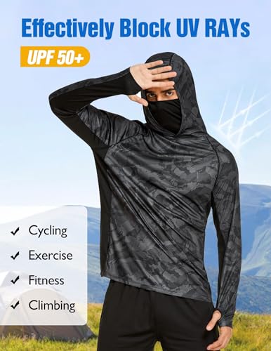 COOrun Men's Hooded Sun Shirts with Mask Fishing Shirts for Men Long Sleeve UPF 50 Rash Guards Cooling Hoodies Hiking Shirts3