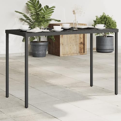Teenpull Table de Jardin en résine tressée Noire avec Dessus en Verre trempé 115x54x74 cm, Cadre Acier Enduit, Table extérieure pour terrasse, Balcon,...