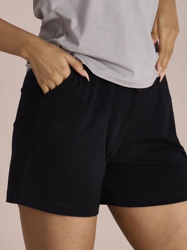 Image of GO COLORS Women Solid Mid Rise Relaxed Fit Casual Shorts