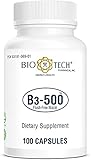 Bio-Tech Pharmacal B3-500, 100 Capsules – All-Natural Supplement – Supports Cardiovascular, Nerve, & Skin Health – No Dairy, Fish, Gluten, Peanut, Shellfish, GMOs, & Soy – No Artificial Colors