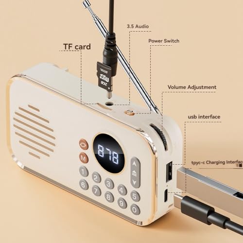 Tskcvy Portable FM Radio Rechargeable Small Wireless Bluetooth Speaker Surround Stereo Sound USB Vintage Radios Pink - Image 5