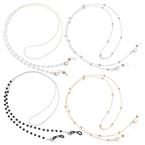 Ouligay 4 Stück Perlen Brillenkette Damen Gold Silber Glasses Chain Modische Brillenketten Dünn Brillenkette Perlen Brillen Kette Brillenband Eyeglass Chain für Brille Brillen Sonnenbrille Mask