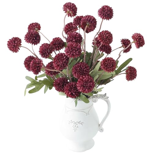 Floroom 6pcs Burgundy Faux Silk Mums Artificial Flowers, Bulk Fake Small Mini Chrysanthemums with Stems for DIY Wedding Centerpieces Floral Arrangements Vase Fillers Home Decorations
