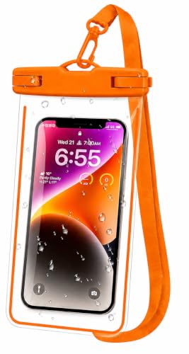Image of Waterproof Phone Pouch, IPX8 Universal Waterproof Phone Case Dry Bag with Lanyard for iPhone 14 13 12 11 Pro Max XR X XS SE 8 Plus Samsung S23 S22 Ultra S21 S10 S9 (Orange- Pack-01)