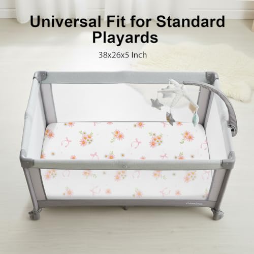 Image of Plushii 4 Pack Pack and Play Fitted Sheet s for Girls,Sweet Daisy | 38 inchx 26 inch Mini Crib Sheets,Soft Microfiber Pack and Play Sheet,Fitted for Mini Crib & Pack and Play Mattress, Playpen Sheet