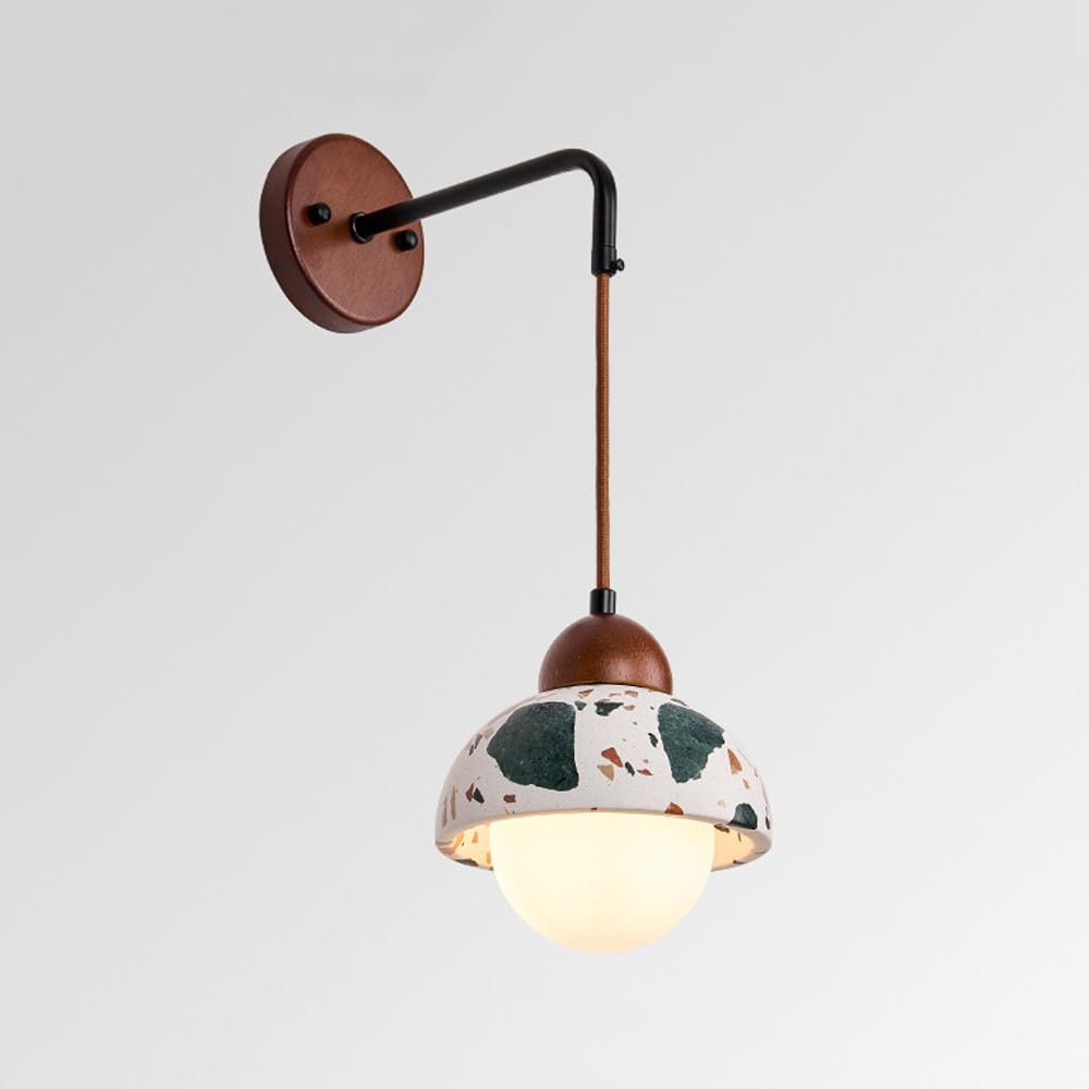 SXECAEPS Wall Sconces for bedroom Terrazzo Lamp Japanese Wabi Sabi Light Fixture Cement Concrete Wood Base Vintage Indoor Mounted Bedside Bedroom Hallway Kitchen Li