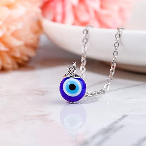 Yaomiao Evil Eye Necklace Third Eye Necklace Silver Blue Eye Amulet Necklace Silver Evil Eye Stainless Steel Necklace with Chain Turkish Evil Eye Pendant for Women Men Protection Lucky Jewelry