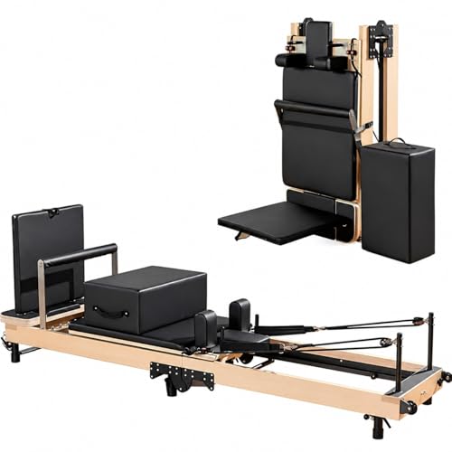 Wunder Pilates Reformer F1 - Máquina de pilates profesional plegable para uso doméstico y estudio, madera de arce compacta con resortes y accesorios