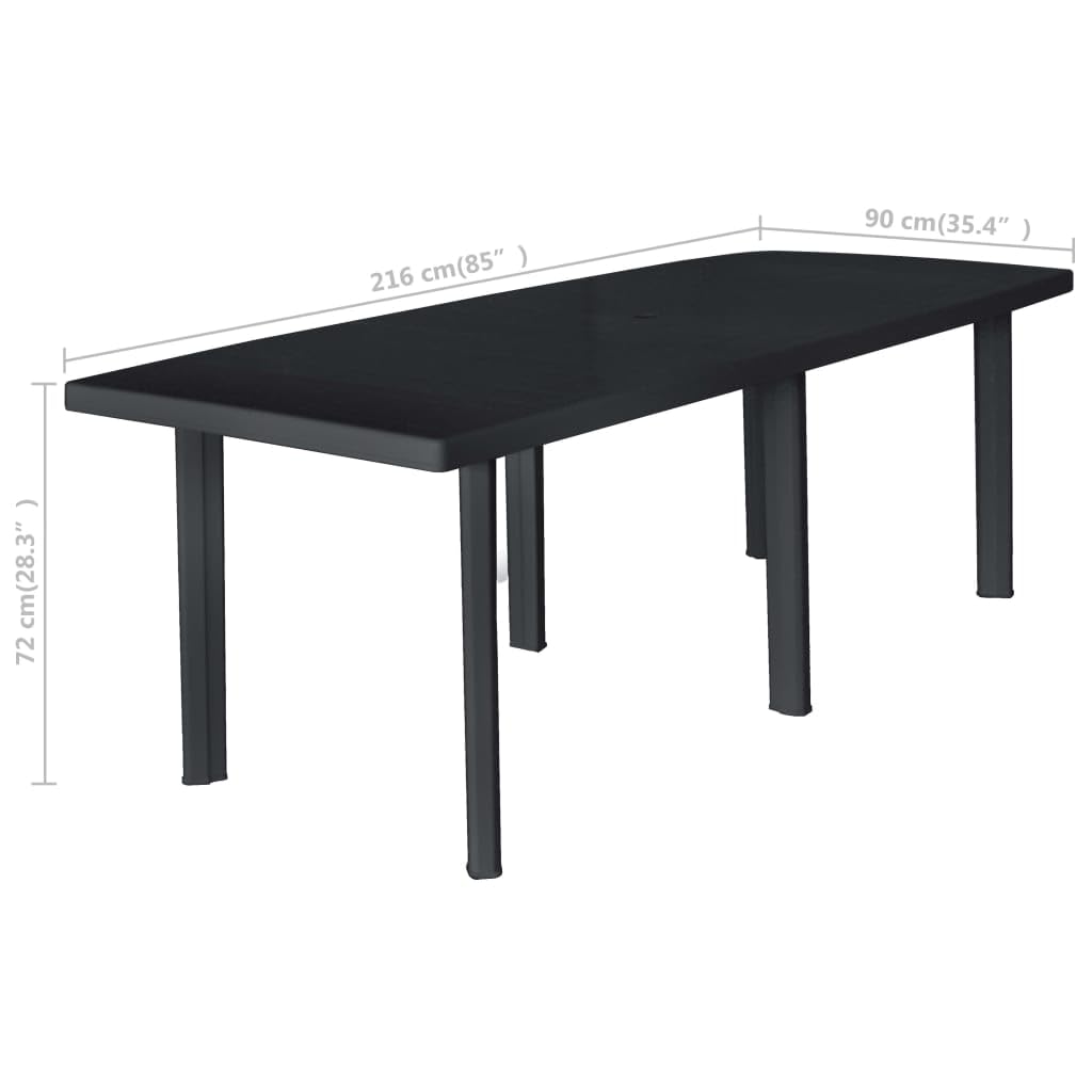 vidaXL Stół ogrodowy, antracytowy, plastik, 216 x 90 x 72 cm