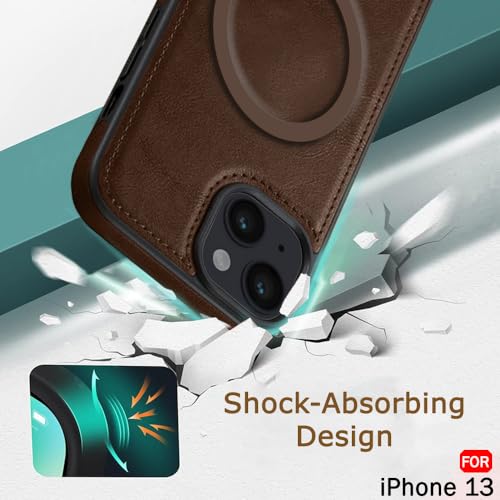 Image of TheGiftKart Genuine Leather Finish Back Cover Case for iPhone 13 | Shockproof Design | Raised Edges for Camera & Screen Protection | Stunning Minimalist Design Case Cover (MagSafe Compatible, Brown)