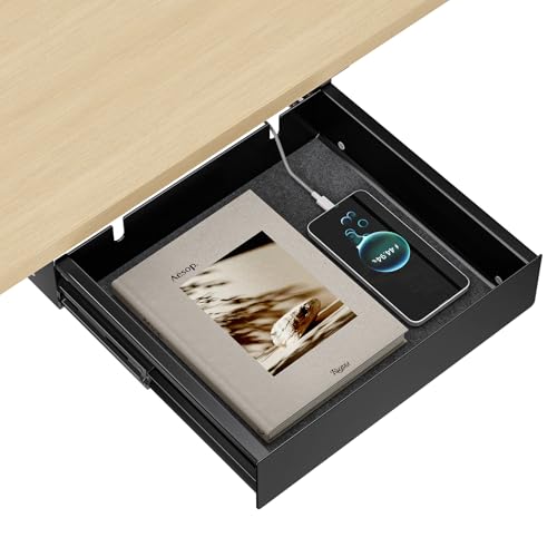 Image of Under Desk Drawer,11.9 inch Carbon Steel Slide-Out Under Table Storage Organizer With Full Extension Ball-Bearing Slides,Undermount Drawer For Standing Desk & Home Office,Black