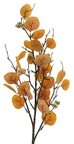 artplants.de Rama de eucalipto Artificial YURUO con Flores, Naranja, 90 cm - Falsa Rama de eucalipto