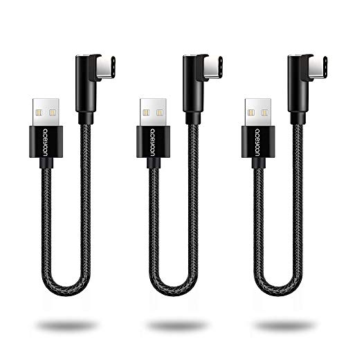 aceyoon [3 Pack] Right Angle USB C 1ft Braided 90 Degree USB C Fast Charger and Data Sync L Shape Type C Powerline Cord Compatible for S10/S9/S8, P30/P20/P10 and More USBC Devices