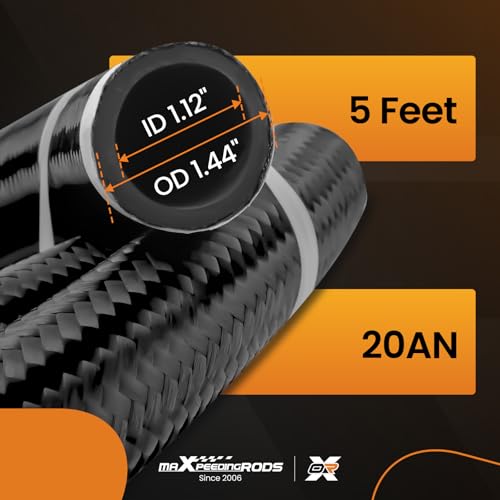 Image of maXpeedingrods 20AN Hose Fuel Line, 20AN Transmission Cooler Line Nylon Braided CPE Rubber Oil Cooling Line, 20AN-5FT Oil Cooling Line