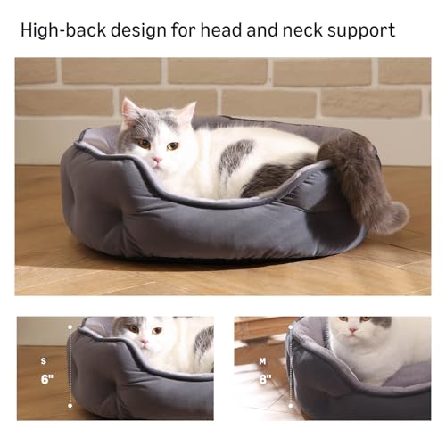 Amazon Basics Round Dog Bed for Small Dogs, Cat Beds for Indoor Cats, Washable Puppy Bed with Soft Plush Cushion, Anti-Slip Bottom, 20x19x6 Inches, Gray - Image 5