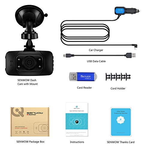 SENWOW Dash Cam 1080P Full HD Car Camera 2.7” LCD Driving Video 3-Lane Wide Angle 4 IR LED Dashboard DVR Built in G… - Image 8