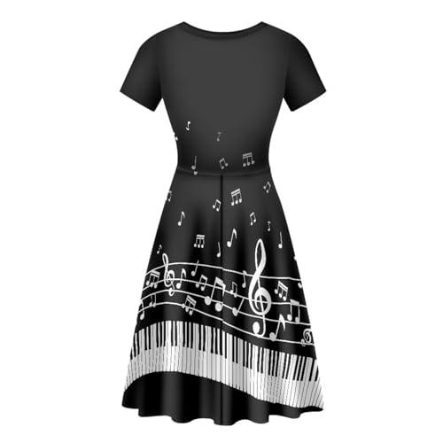 Image of POLERO Women Puffy Swing Elegant Party Midi Dresses Short Sleeve Round Neck A-Line Dress