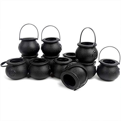 CCINEE Black Cauldron with Handle Mini Plastic Candy Kettle Bucket for St.Patricks Day Halloween Party Favor Pack of 12