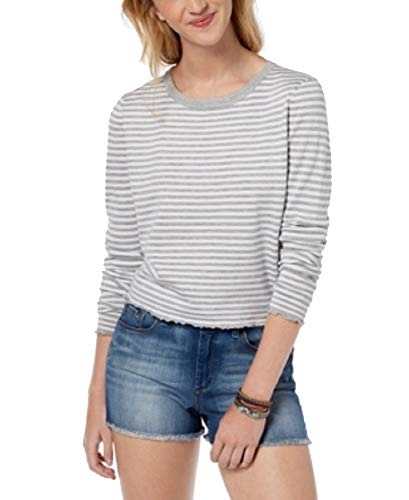 Ultra Flirt By Ikeddi Juniors Lettuce Edge Pullover Medium Grey Stripe XS