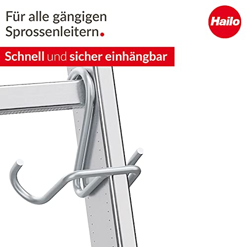 Hailo SafetyLine Eimerhaken für Sprossenleitern - 1x Haken für Farbeimer, Kabeltrommel oder Werkzeugeimer - robust und leicht - strapazierfähiges Material - für alle gängigen Sprossenleitern