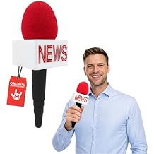 Morph Adult News Anchor Microphone Prop - Fake News Microphone with Flag, Plastic Wireless Prop for Reporter, Anchorman, Journalist Costume, Career Day, Halloween - Black, One Size