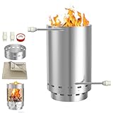 LZQ Edelstahl Feuertonne Poolheizung mit Heizspirale, Ø32/38mm Anschlüsse Brennholz Pool Heizung, inkl. Feuerfeste Matte & Restasche Auffangwanne, Outdoor Poolofen für Schwimmbäder, Silber B, 1 Stück