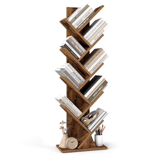 VASAGLE Custos Collection - Bibliothèque Arbre, Bibliothèque Moderne sur Pied, pour Chambre, Salon, Bureau, 20 x 38 x 115,2 cm, Marron Rustique LBC609KD01