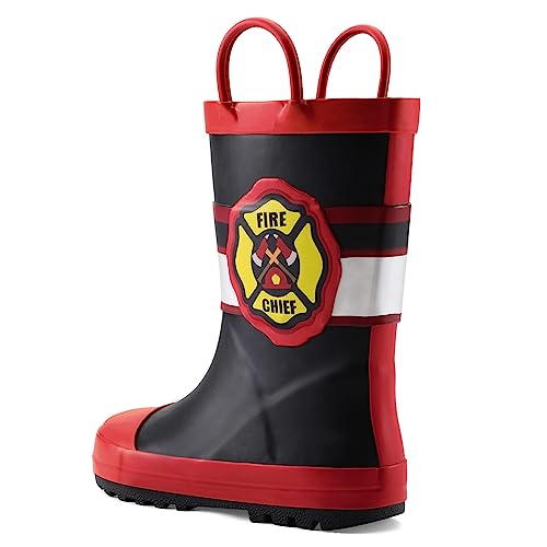 Image of mysoft Kids Rain Boots for Girls Boys Toddler Waterproof Rubber Cute Printed with Easy-On Handles