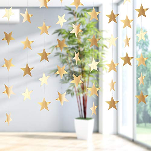 Image of Patelai Glitter Star Garland Banner 2026 Party Decor 130 Feet Star Hanging Streamers Twinkle Backdrop for Classroom Birthday Graduation Wedding Supplies(Champagne Gold)