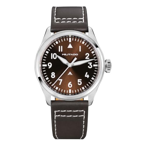 TACTICAL FROG MILITADO ML21 37mm Aviation-Inspired Field Watch VH31 Sweep Movement Sapphire Crystal BGW9 Lume 100M Waterproof Mens Casual Dress Watch Brown Dial