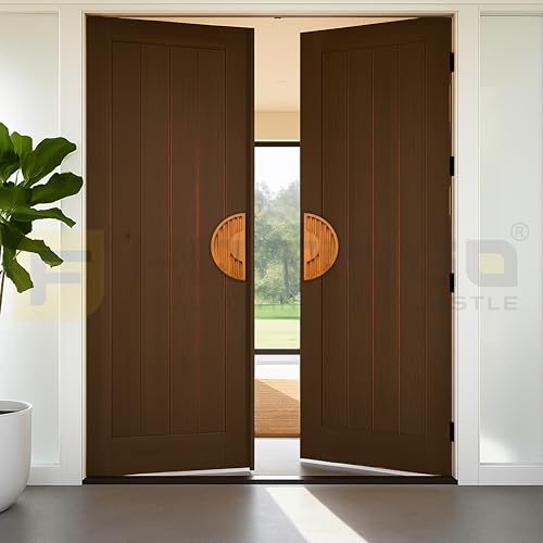 Image of Crescent Groove Half Moon Teak Wood Handle /Main Door Handle /Pull Push Handle for Door /Wardrobe Handle /Complete Set of 1 (Left & Right) 8 * 4 Inch-| 3 Years Warranty |