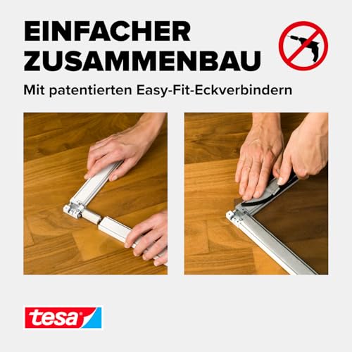tesa Insect Stop ALU Comfort Fliegengitter für Fenster - Insektenschutz mit Rahmen aus Aluminium - Fliegen Netz ohne Bohren - Weiß, 100 cm x 120 cm