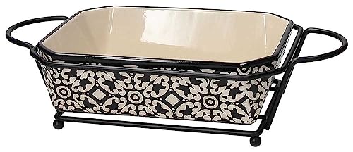 ANDREA FONTEBASSO 1760 Pirofila Rettangolare con Supporto 1000 CC 18X24 CM Tuxedo Ceramica Beige Linea Gourmet