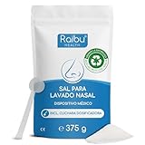 Sal para Lavado Nasal Raibu para ducha nasal, 150 porciones - 375 g en lata XXL sostenible que incluye cuchara dosificadora - Sal nasal vegana fabricada en Europa - Sal para enjuague nasal