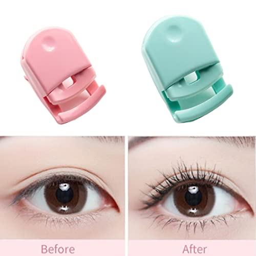 2 Pack Portable Mini Eyelash Curlers Clip, Plastic Travel Lash Curler With Replacement Pads, Fits All Eye Shapes Makeup Cosmetic Tool (Pink, Green) #TOP2