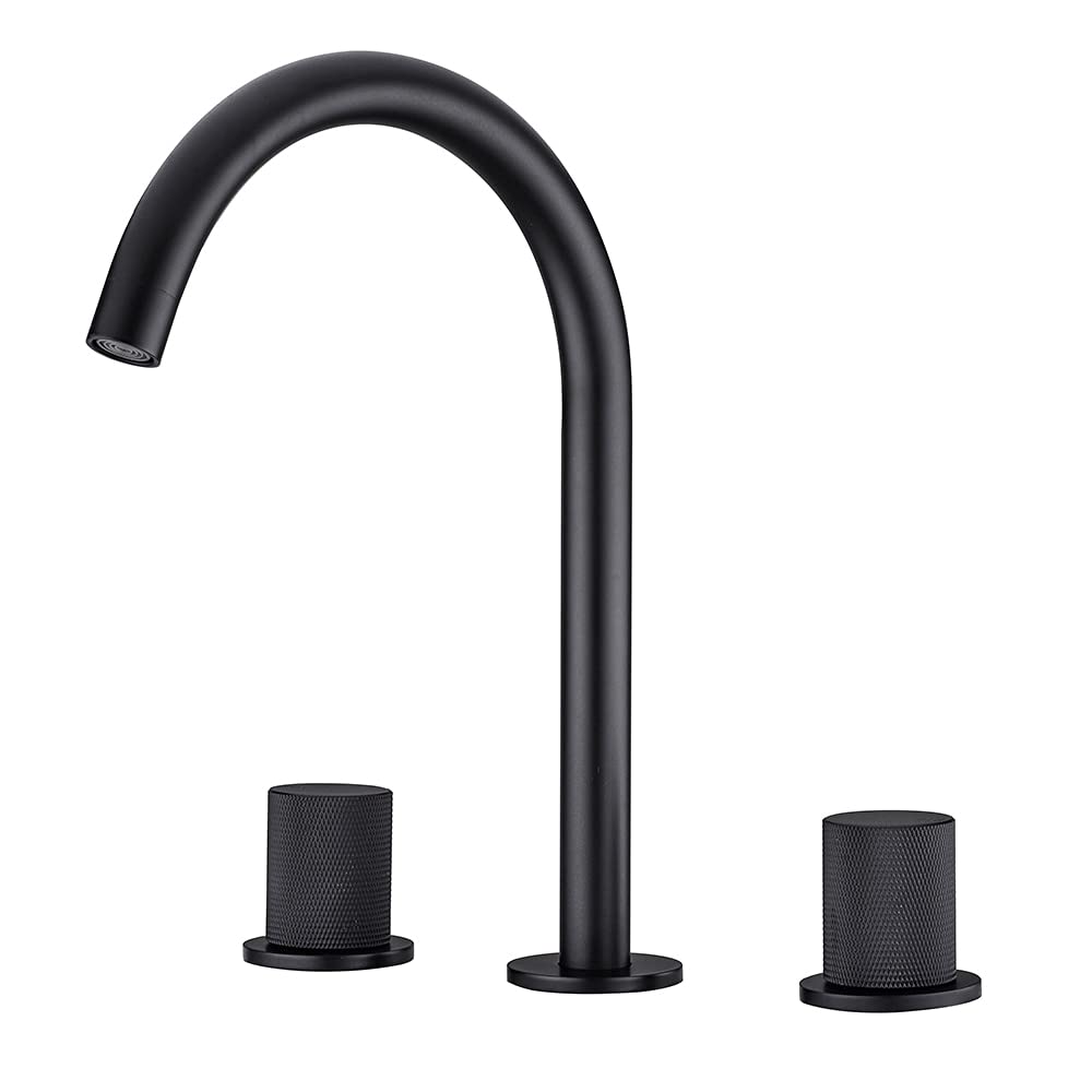 COSZWQDP Bathroom Mixer Sink Tap Basin Faucet Black Deck Mounted Brass Dual Holder Three-Hole Hot Cold Vanity Water Tapware(Balck)