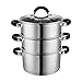 Royal Cuisine 3 Tier Stainless Steel Steamer Cooking Pot 22cm Multi Layer Pan with Glass Lid Stackable Veg Steamer Food for Vegetables Induction Cookware with Silicone Handles
