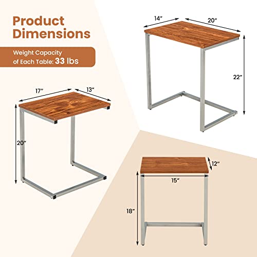 Giantex Set Of 3 Nesting Coffee Tables, Stackable Square End Table With Wood Grain Tabletop And Heavy-Duty Metal Frame, Multifunctional C-Shaped Accent Table For Living Room, Bedroom, Study #TOP2