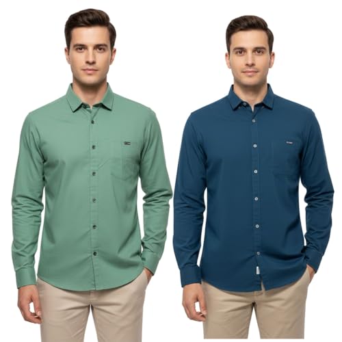 Image of Arvest Men?s Cotton Regular Fit Full Sleeve Shirt Combo Soft Breathable Fabric with Button-Down Collar and Chest Pocket Suitable for Office and Outfits