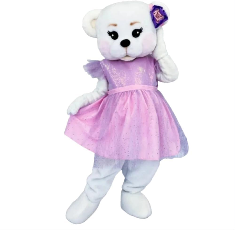 Pink Derss Teddy Bear Rabbit Mascot Costume Cartoon White Hare Walking Clothes