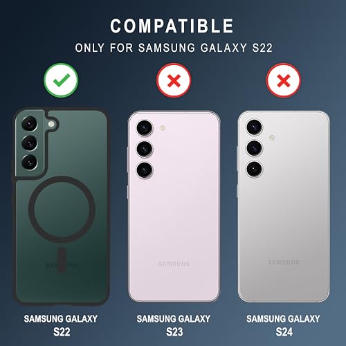 Image of CEDO Cover for Samsung Galaxy S22 (5G) | Compatible with MagSafe Wireless Charging | Designed with Magnetic Lock Shockproof Phone Bumper Transparent Back Case Cover (Black)