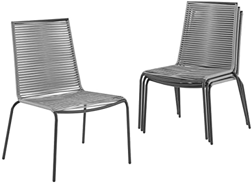 Image of Crosley Furniture Fenton 4-Piece Stackable Outdoor Chair Set, Wicker Patio Chairs for Dining, Conversation, Matte Black /Gray