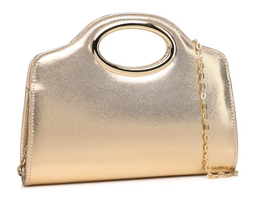 Image of Top Metal Handle Clutch Bags for Women, Evening Handbag Shoulder Crossbody Purse with Chain