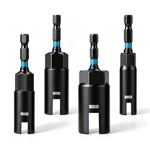 AutoViteX 4PCS Wing Nut Driver Set 1/4 Hex Shank Power Wing Nut Driver Bit CR-V Steel 9mm 12mm 15mm 18mm for Wing Nut Eye Bolt Screw Hook Wire Twisting